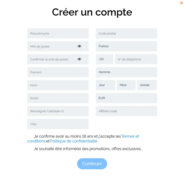 Registration process GRAND MONDIAL CASINO